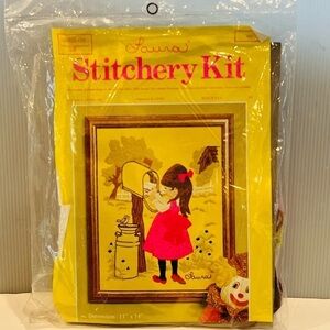 LAURA Vintage Stitchery Kit Young Girl At Mailbox NEW
